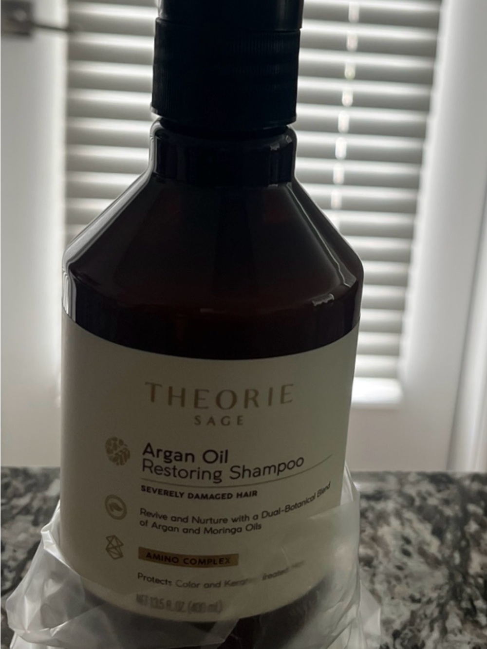 Theorie Sage Argan Oil Restoring Shampoo — Brown Bottle, Black Cap